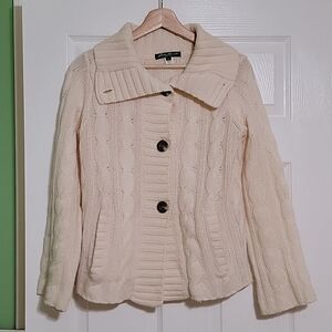 Eddie Bauer Womens Fisherman Cable Knit Merino Blend Button‎ Cardigan Pockets SP